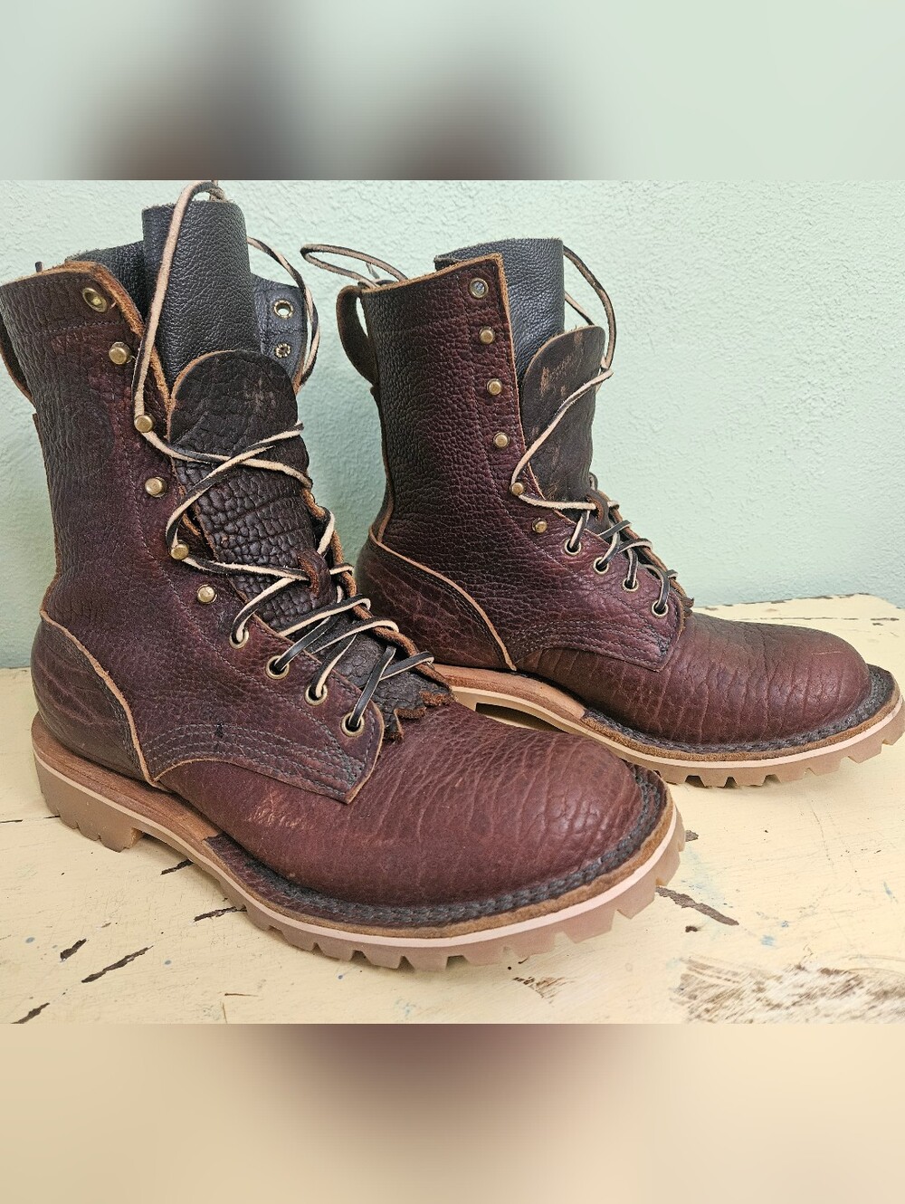 Men's JK Bison Leather Brown Leather Lace-Up Work Boots